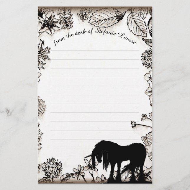 Mystisches Einhorn mit Linien (rustikale Blätter) Briefpapier (Vorderseite)