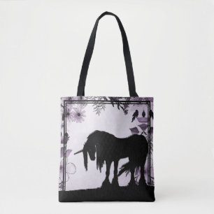 Mystisches Einhorn mit Linien (violette Blumen & B