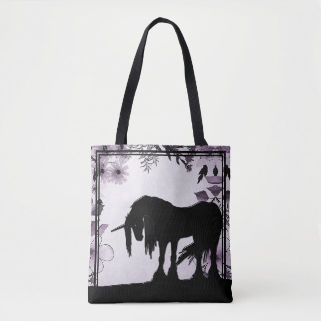 Mystisches Einhorn mit Linien (violette Blumen & B (Vorderseite)
