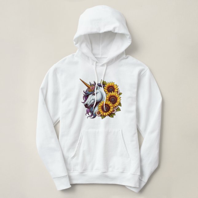 Mystisches Einhorn mit Sonnenblumen Hoodie (Design vorne)