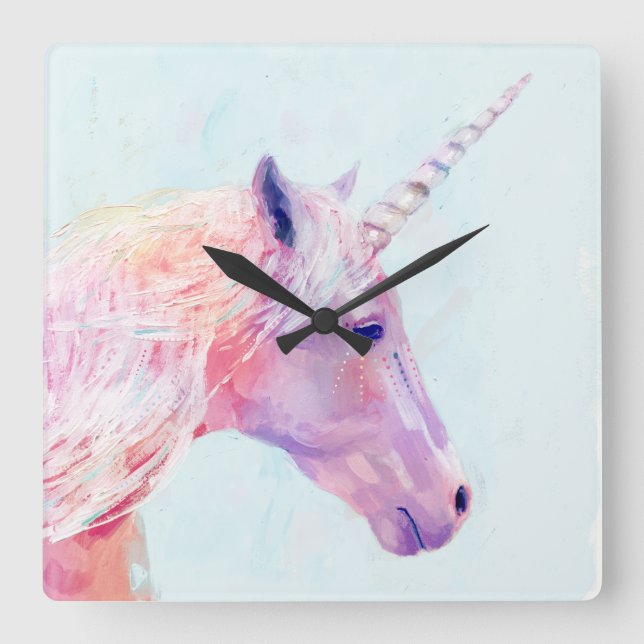 Mystisches Einhorn Quadratische Wanduhr (Vorderseite)