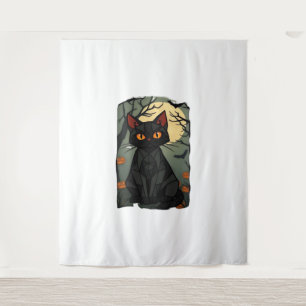 Mystisches Halloween Black Cat Art - Spooky Feline Wandteppich