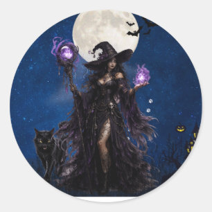 Mystisches Hexen-Halloween-Mond-T-Shirt Runder Aufkleber