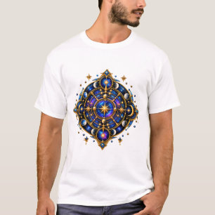 Mystisches Himmelsymbol Gold Blau Kosmisches Emble T-Shirt
