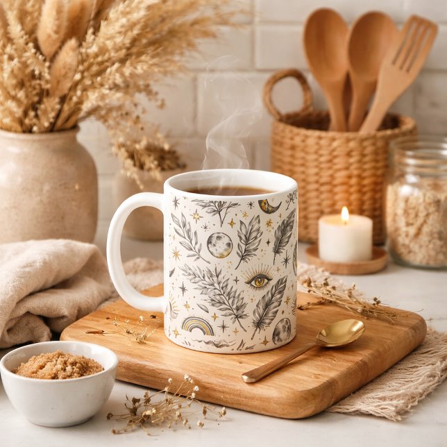 Mystisches himmlisches Mondsternenmuster Kaffeetasse (Von Creator hochgeladen)