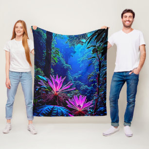 Mystisches, leuchtendes Dschungelblüten-Design Fleecedecke