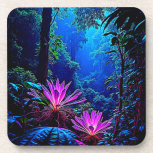 Mystisches, leuchtendes Dschungelblüten-Design Getränkeuntersetzer