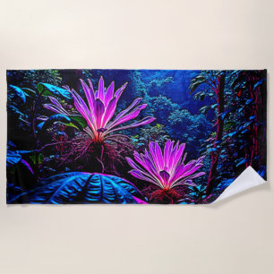 Mystisches, leuchtendes Dschungelblüten-Design Strandtuch