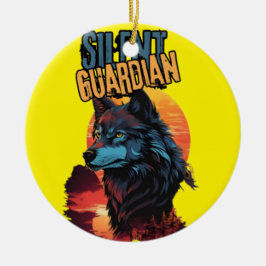 Mystisches Licht: Blauer Wolf in einem feinen Hori Keramik Ornament