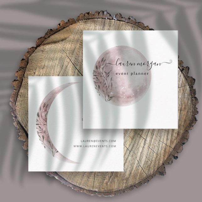 Mystisches Moon Blush Pink Elegant Quadratische Visitenkarte (Von Creator hochgeladen)