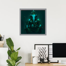 Mystisches Neonblaues Lord Ganesha Poster | Modern