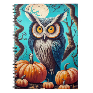 Mystisches Owl-Halloween-Notebook mit Pumpkin Notizblock