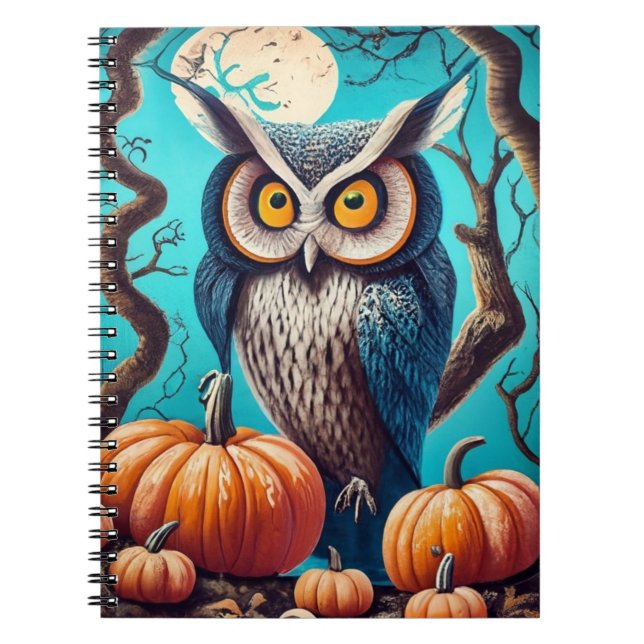 Mystisches Owl-Halloween-Notebook mit Pumpkin Notizblock (Vorderseite)