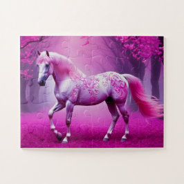 Mystisches rosa Pferd im Fantasy-Wald Puzzle
