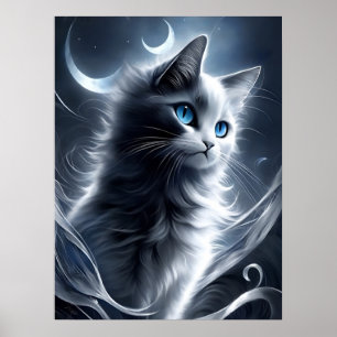 Mystisches Schwarz und Weiße Kitten   Niedliche Ka Poster
