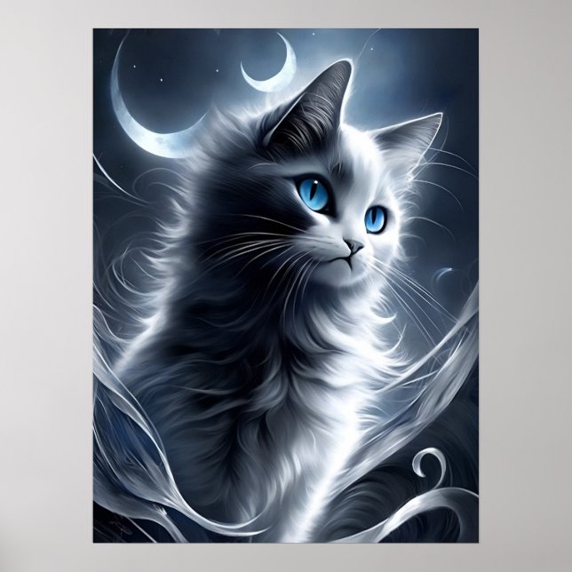 Mystisches Schwarz und Weiße Kitten | Niedliche Ka Poster (Vorne)