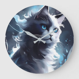 Mystisches Schwarz und Weiße Kitten | Wasserfarbka Große Wanduhr