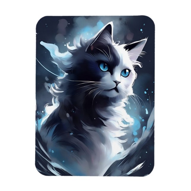 Mystisches Schwarz und Weiße Kitten | Wasserfarbka Magnet (Vertikal)