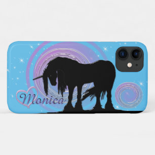 Mystisches Schwarzes Einhorn (Lila/hell blauer Mon Case-Mate iPhone Hülle