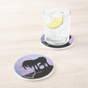 Mystisches Schwarzes Einhorn (Pastellwirl) Sandstein Untersetzer
