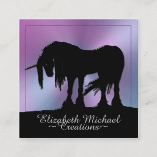 Mystisches Schwarzes Einhorn (rosa/lila Radialwirl Quadratische Visitenkarte