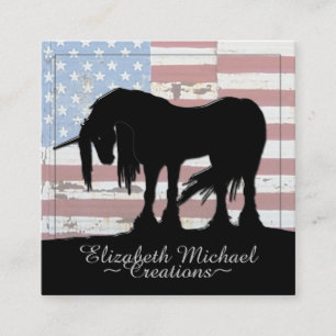 Mystisches Schwarzes Einhorn (rustikale Flagge) Quadratische Visitenkarte