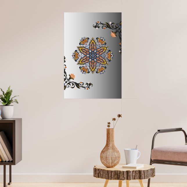 Mystisches Schwarzes Gold Florales Mandala Poster (Wohnzimmer 3)