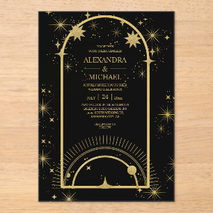 Mystisches Schwarzes Gold Himmlische Sterne Hochze Acryleinladungen
