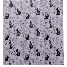 Mystisches Schwarzes Katzen- und Schmetterlingsmus Duschvorhang