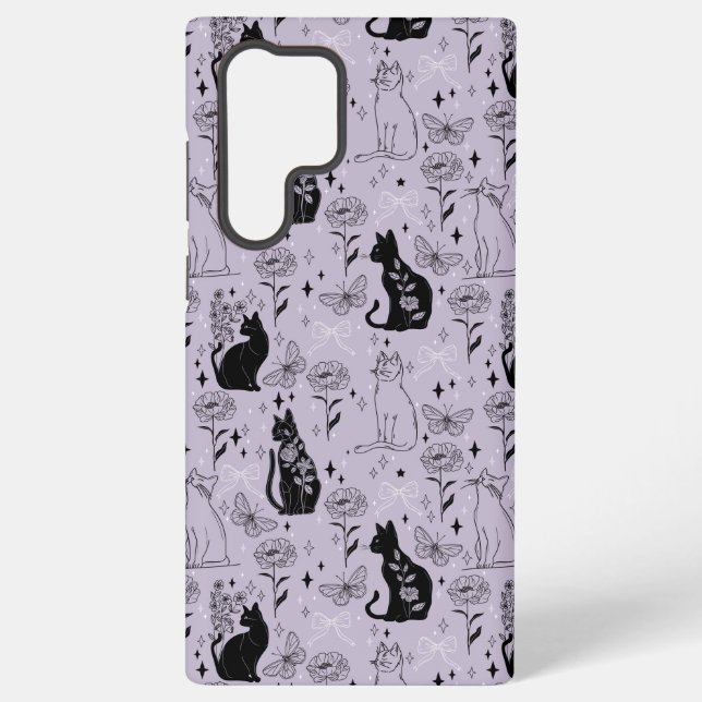 Mystisches Schwarzes Katzen- und Schmetterlingsmus Samsung Galaxy Hülle (Rückseite)
