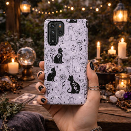 Mystisches Schwarzes Katzen- und Schmetterlingsmus Samsung Galaxy Hülle