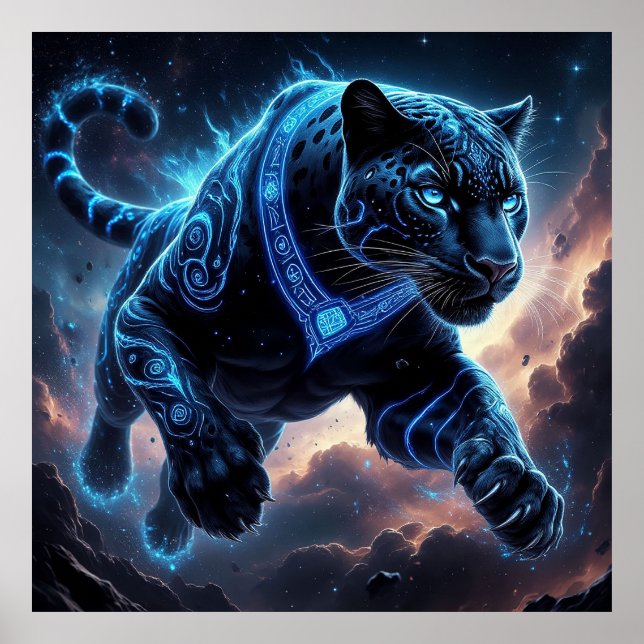 Mystisches Schwarzes Panther mit leuchtenden Muste Poster (Vorne)