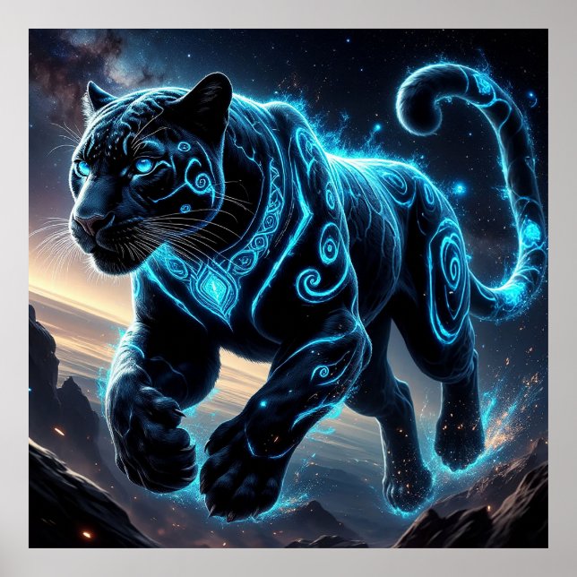 Mystisches Schwarzes Panther mit leuchtenden Muste Poster (Vorne)
