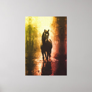 Mystisches Schwarzes Pferd – Dark Fantasy Reitspor Leinwanddruck