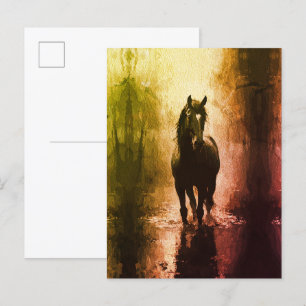 Mystisches Schwarzes Pferd – Dark Fantasy Reitspor Postkarte