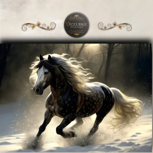 Mystisches schwarzes Pferd Winter-Decoupage Seidenpapier
