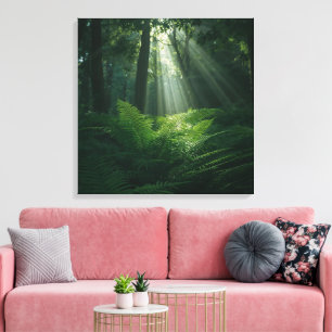 Mystisches Sonnenlicht durch Waldbaummauer Kunst  Leinwanddruck
