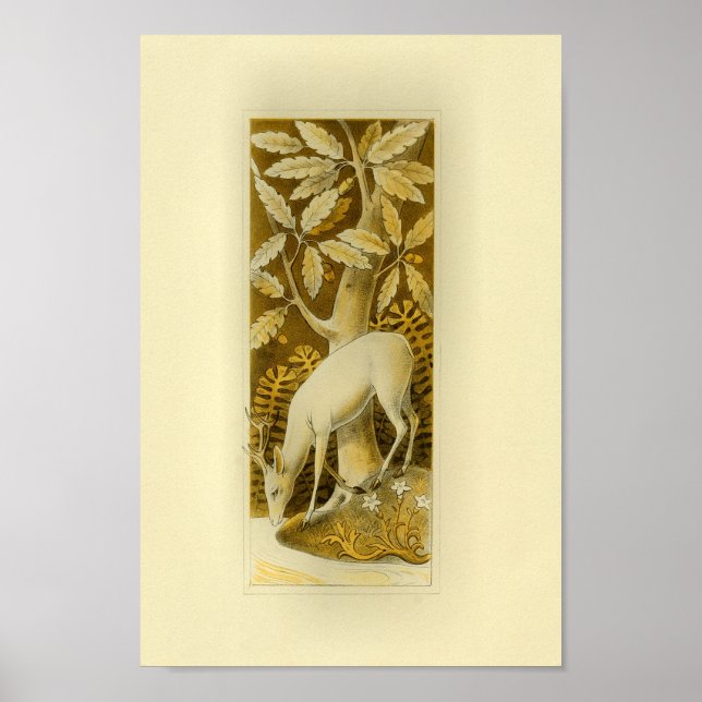 Mystisches Weißes Hirsch in Holz 1877 Print Poster (Vorne)