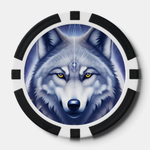 Mystisches Wolf-Porträt Kunst Pokerchips