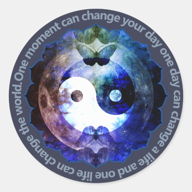 Mystisches Yin Yang, spirituelles Inspirationsange Runder Aufkleber (Vorderseite)