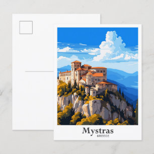 Mystras Greece Vintage Travel Illustration Postkarte