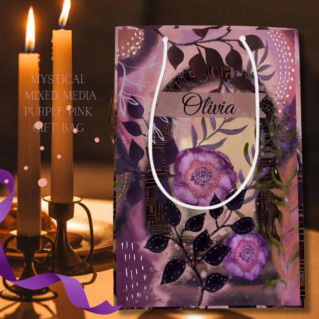 Mysxed Media Floral Archway Lila rosa Mittlere Geschenktüte (Mystical Mixed Media Floral Archway Purple Pink Medium Gift Bag)