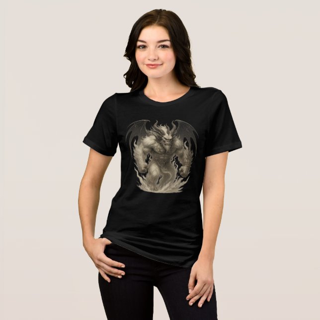 Mythic Flame Demon with Moon Wings Tri-Blend Shirt (Vorderseite voll)