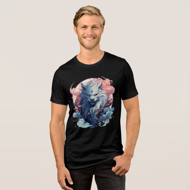 Mythic Moon Fox Spirit with Sakura Tri-Blend Shirt (Vorderseite voll)