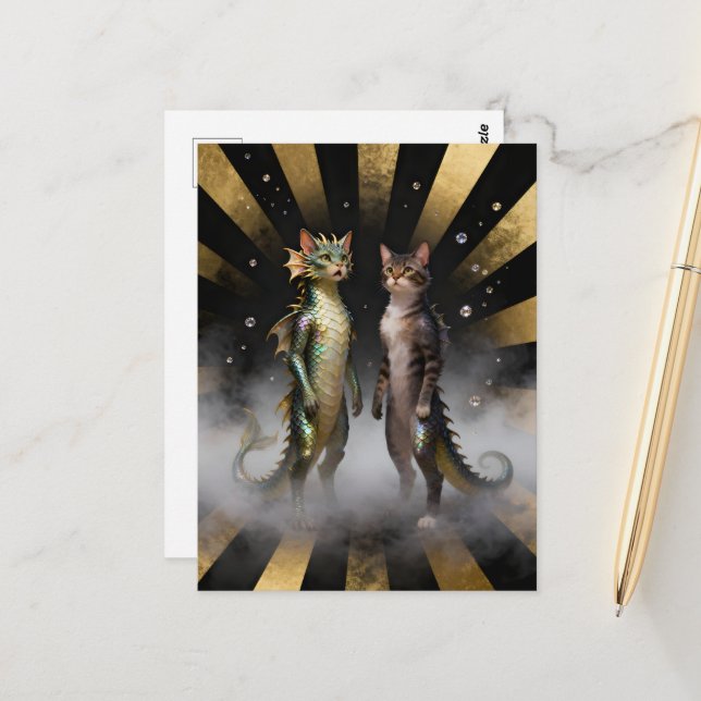Mythical Cat-Dragon Creatures Postkarte (Vorderseite/Rückseite Beispiel)