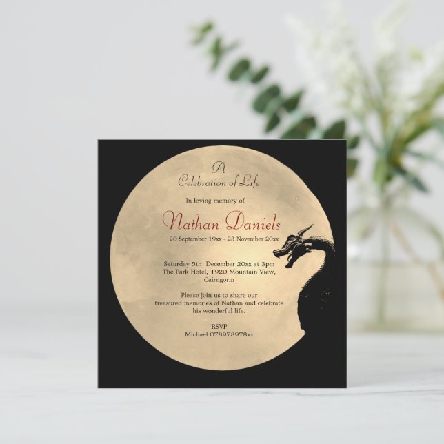 Mythical Dragon Celebration of Life Card Save The Date (Stehend Vorderseite)