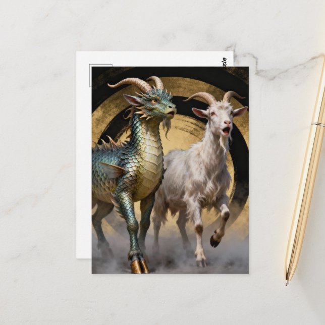 Mythical Dragon Goat Creatures Surprised Postkarte (Vorderseite/Rückseite Beispiel)