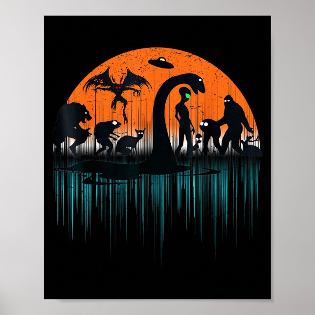 Mythical Loch Ness Bigfoot Mothman Aliens Funny Cr Poster (Vorne)