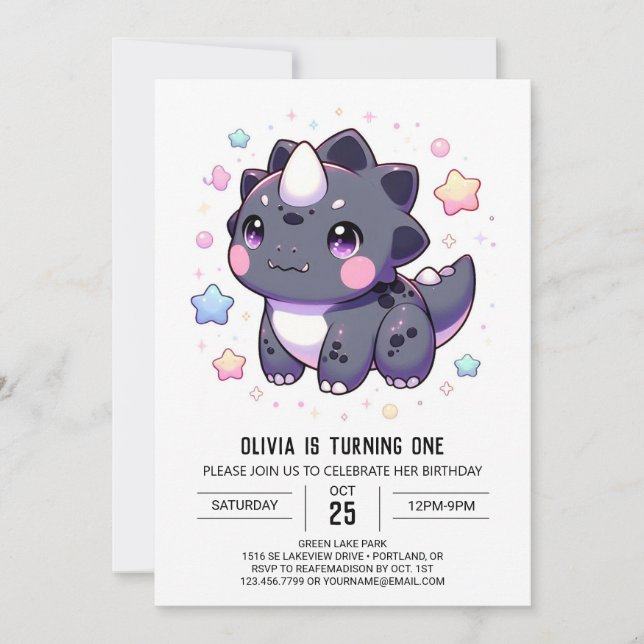 Mythical Simple Dinosaur 1. Geburtstag Einladung (Vorderseite)