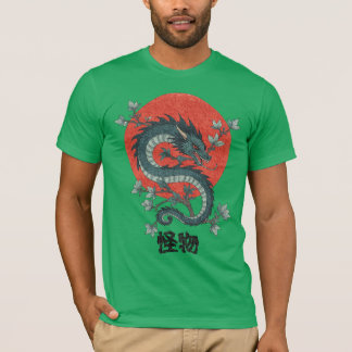 Mythische Bestie steigt unter roter Sonne T-Shirt
